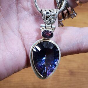 Vintage Womens Mystic Topaz & Amethyst 925 Sterling Silver Necklace 16"